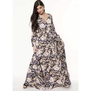 Unique Vintage Plus Black & Pink Floral Print Farrah Flowy Maxi Dress Size 1X